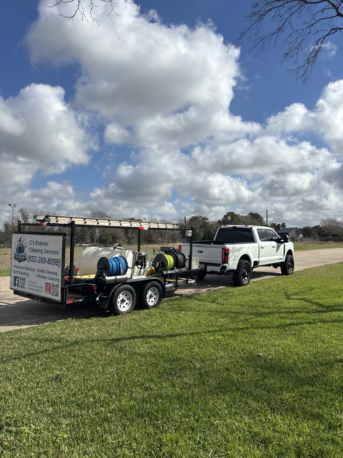 C's Exterior Cleaning Services truck and trailer setup